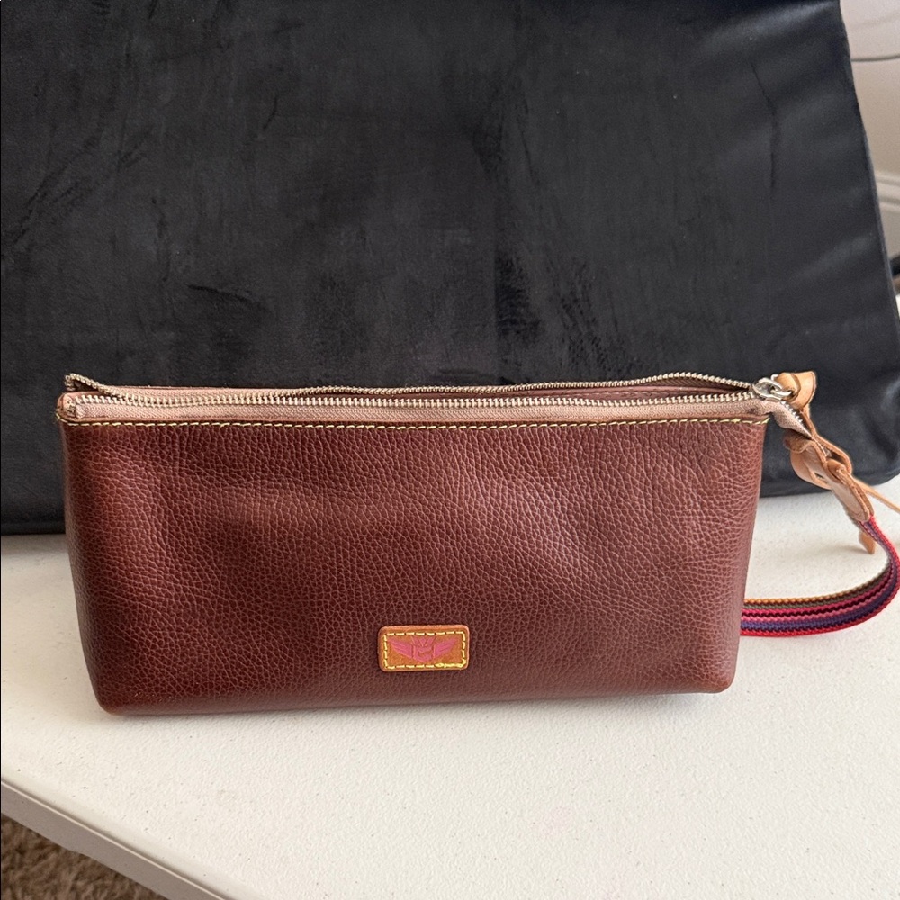 Consuela Brown Leather Cosmetic Bag